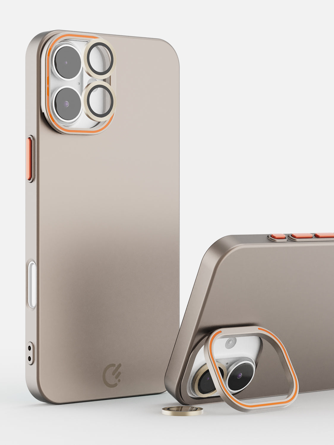 Solid Shade Snap Hard Case with Lens Guard & Stand - iPhone 16 (Taupe)
