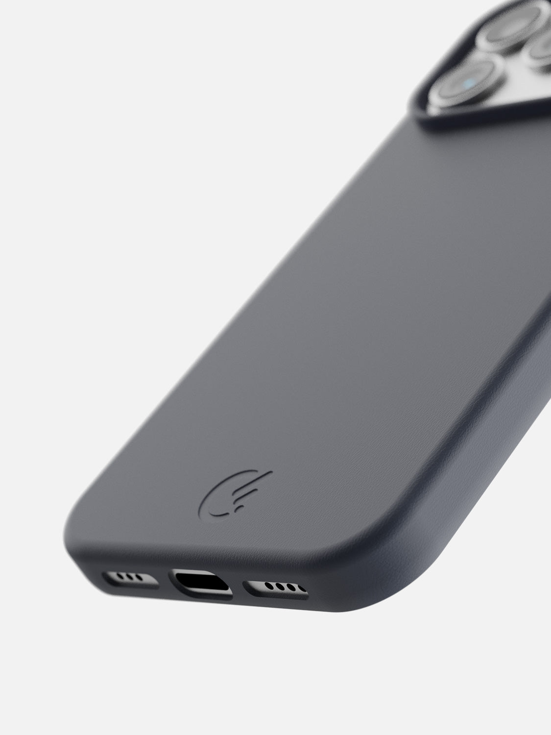 Leather Case for iPhone 17 Pro in Blue - bottom edge and camera protection detail