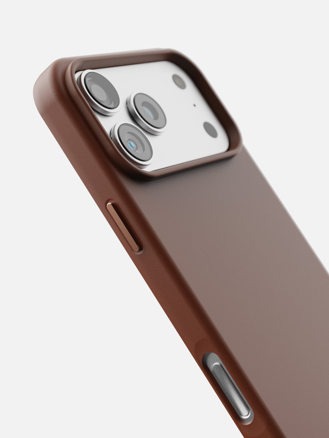 Leather Case for iPhone 17 Pro in Brown - camera ring and side button detail