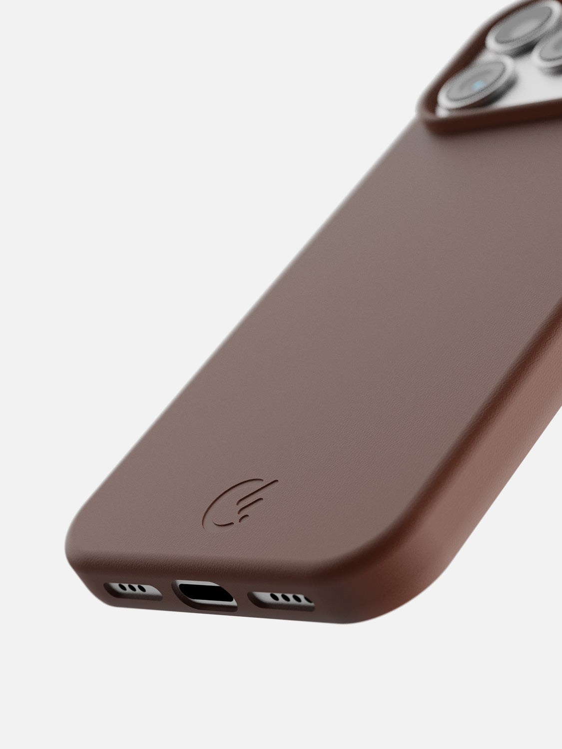 Leather Case for iPhone 18 Pro in Brown - bottom edge and camera protection detail