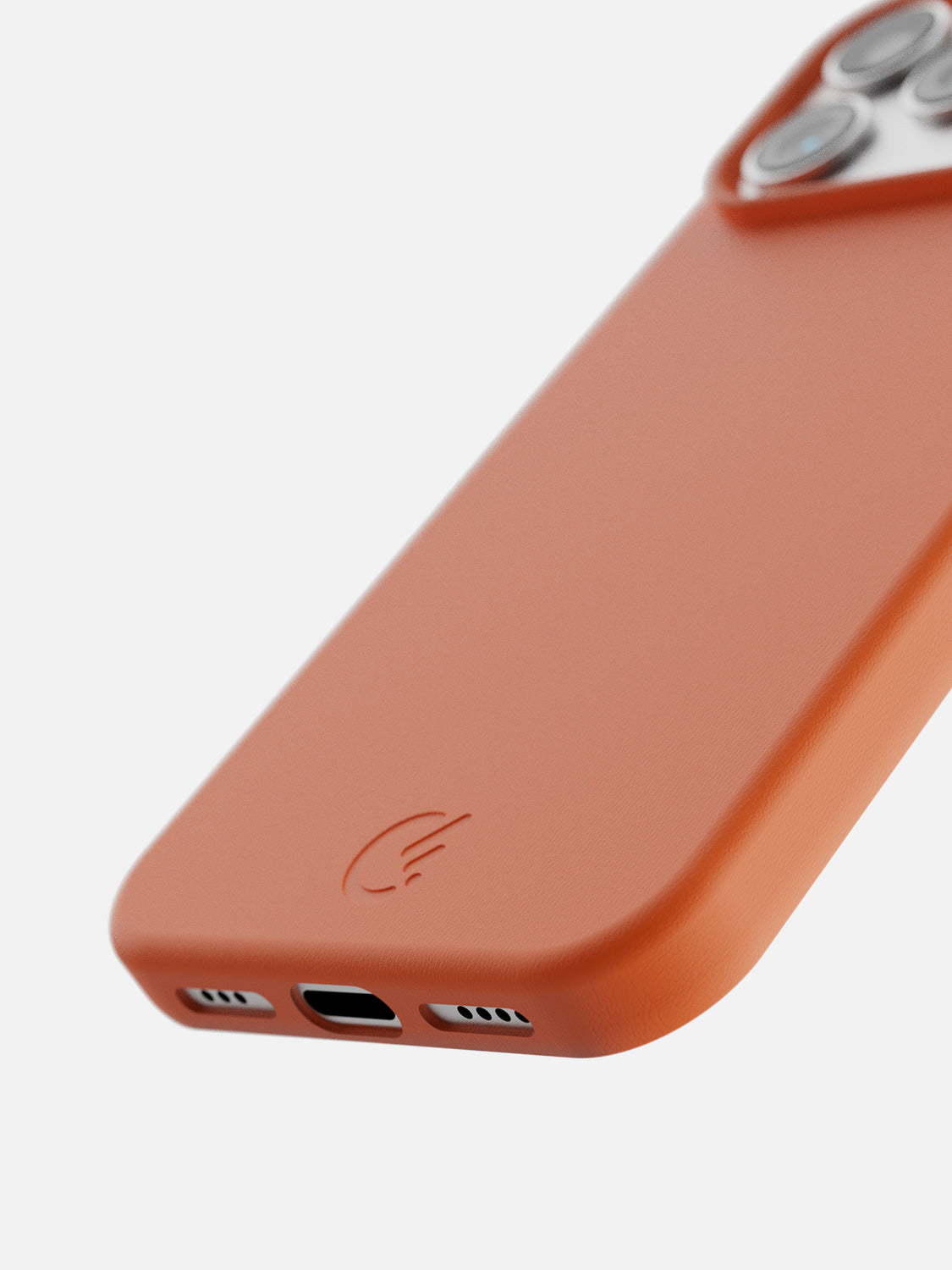 Leather Case for iPhone 18 Pro in Orange - bottom edge and camera protection detail