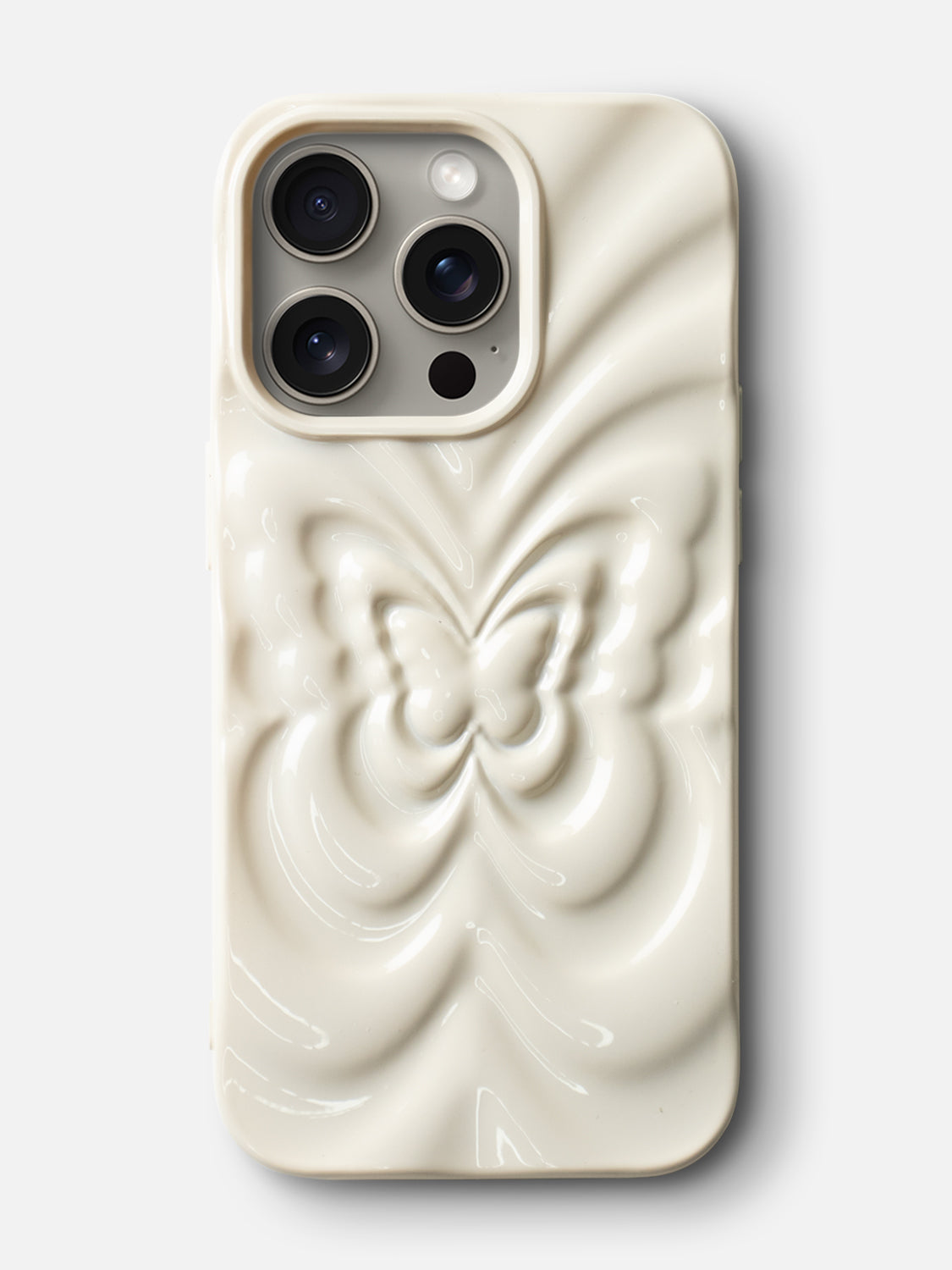 3D Butterfly Ripple Flexible Case - iPhone 14 (Creamy White)