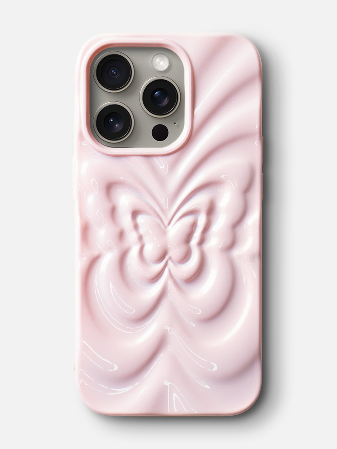 3D Butterfly Ripple Flexible Case - iPhone 15 Pro (Baby Pink)