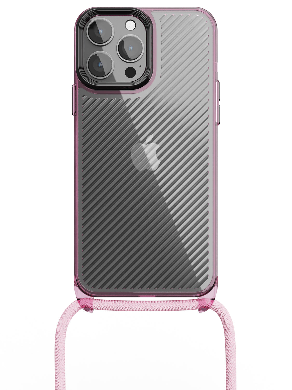 Clear Diagonals Crossbody Sling Case - iPhone 13 Pro Max (Clear - Pink)