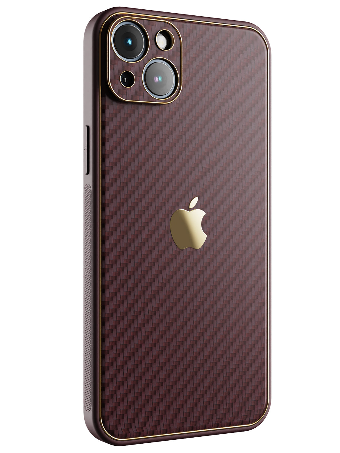 Plum Red Carbon Leather Chrome Case for iPhone 14 Plus