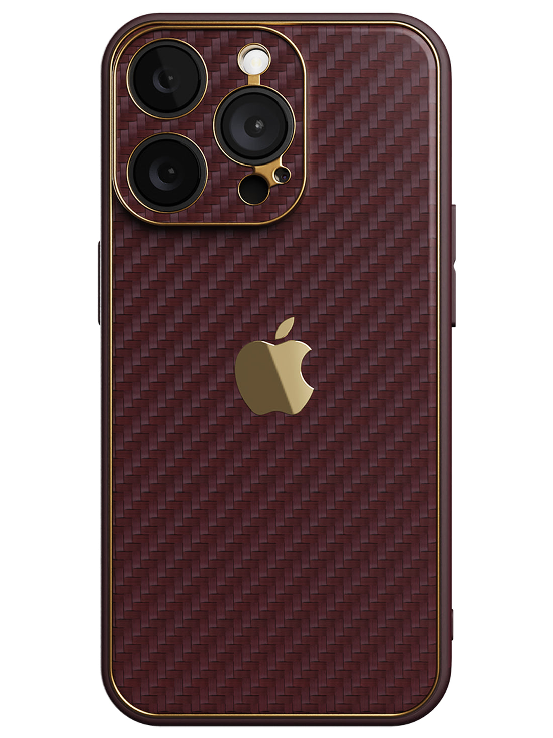 Carbon Leather Chrome Case - iPhone 14 Pro (Plum Red)