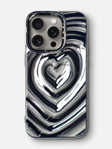 3D Heart Ripple Flexible Case -  iPhone 15 Pro Max (Chrome Silver)