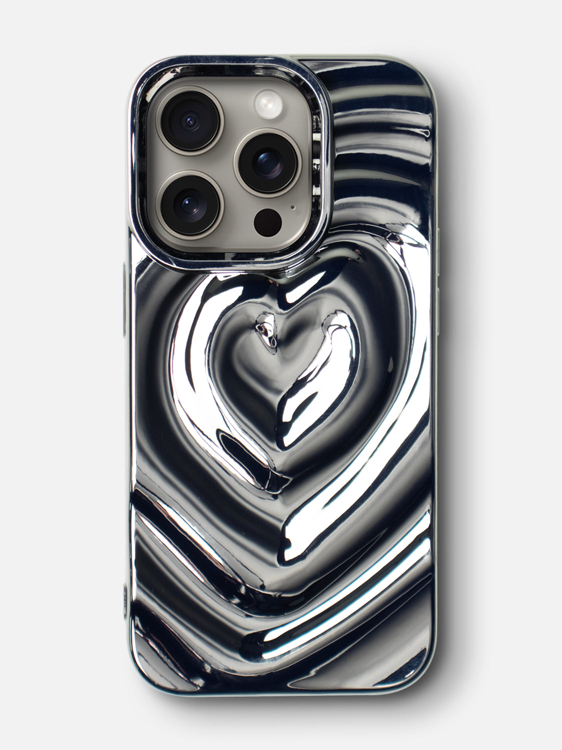 3D Heart Ripple Flexible Case -  iPhone 15 Pro Max (Chrome Silver)