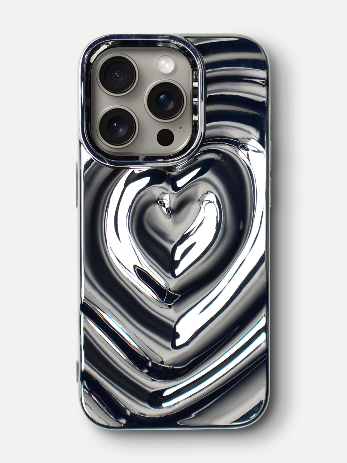 3D Heart Ripple Flexible Case -  iPhone 16 Pro Max (Chrome Silver)