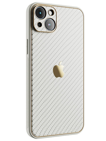 Carbon Leather Chrome Case - iPhone 14 Plus (White)