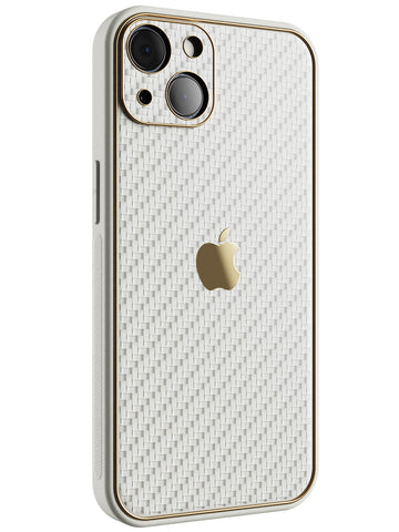 Carbon Leather Chrome Case - iPhone 14 (White)